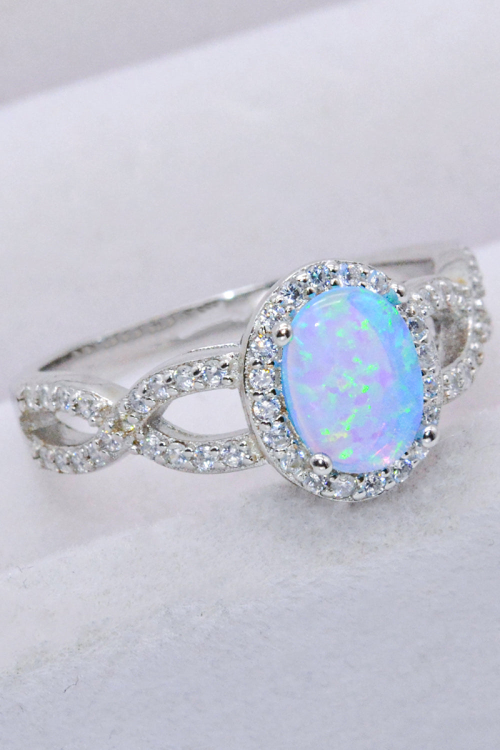 Sterling Silver Opal Halo Ring