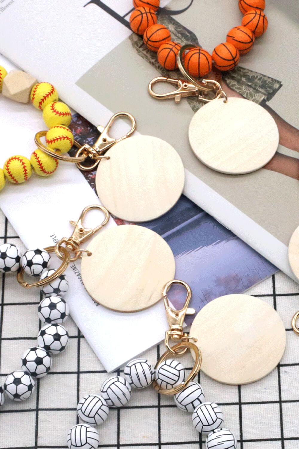 4-Pack Wristlet Wooden Bead Key Chain
