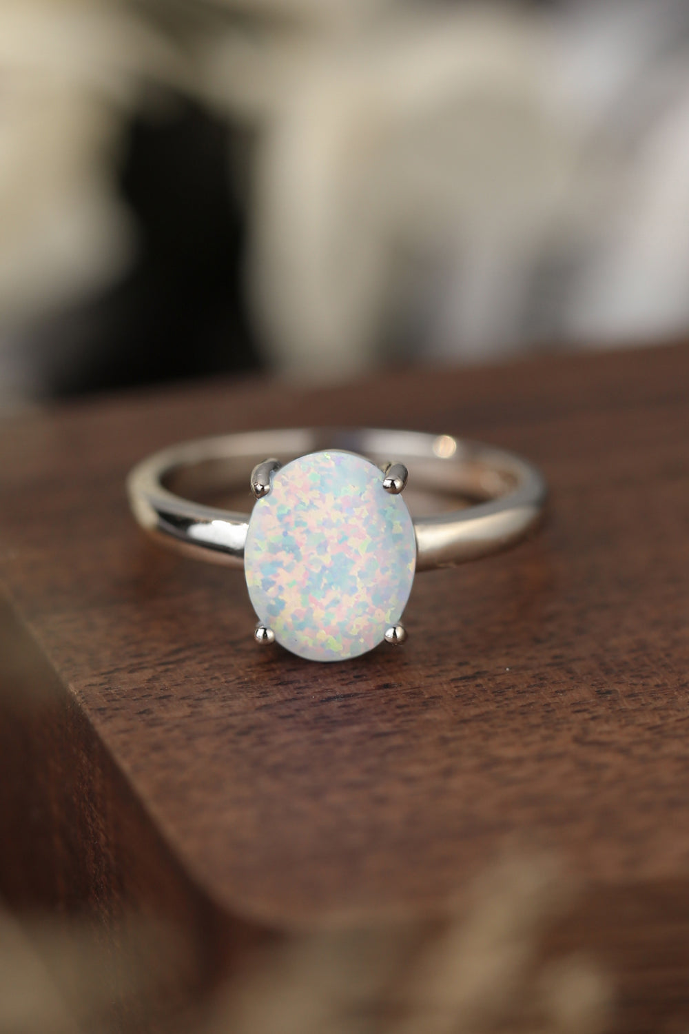 Sterling Silver Opal Solitaire Ring