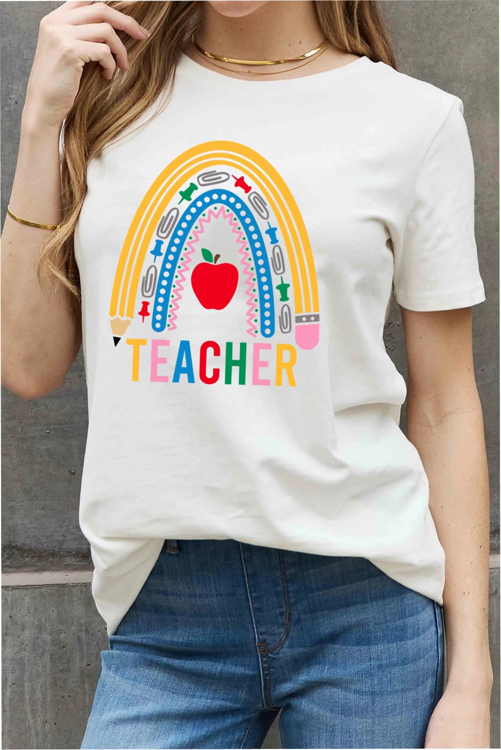 TEACHER Rainbow Graphic Cotton Tee