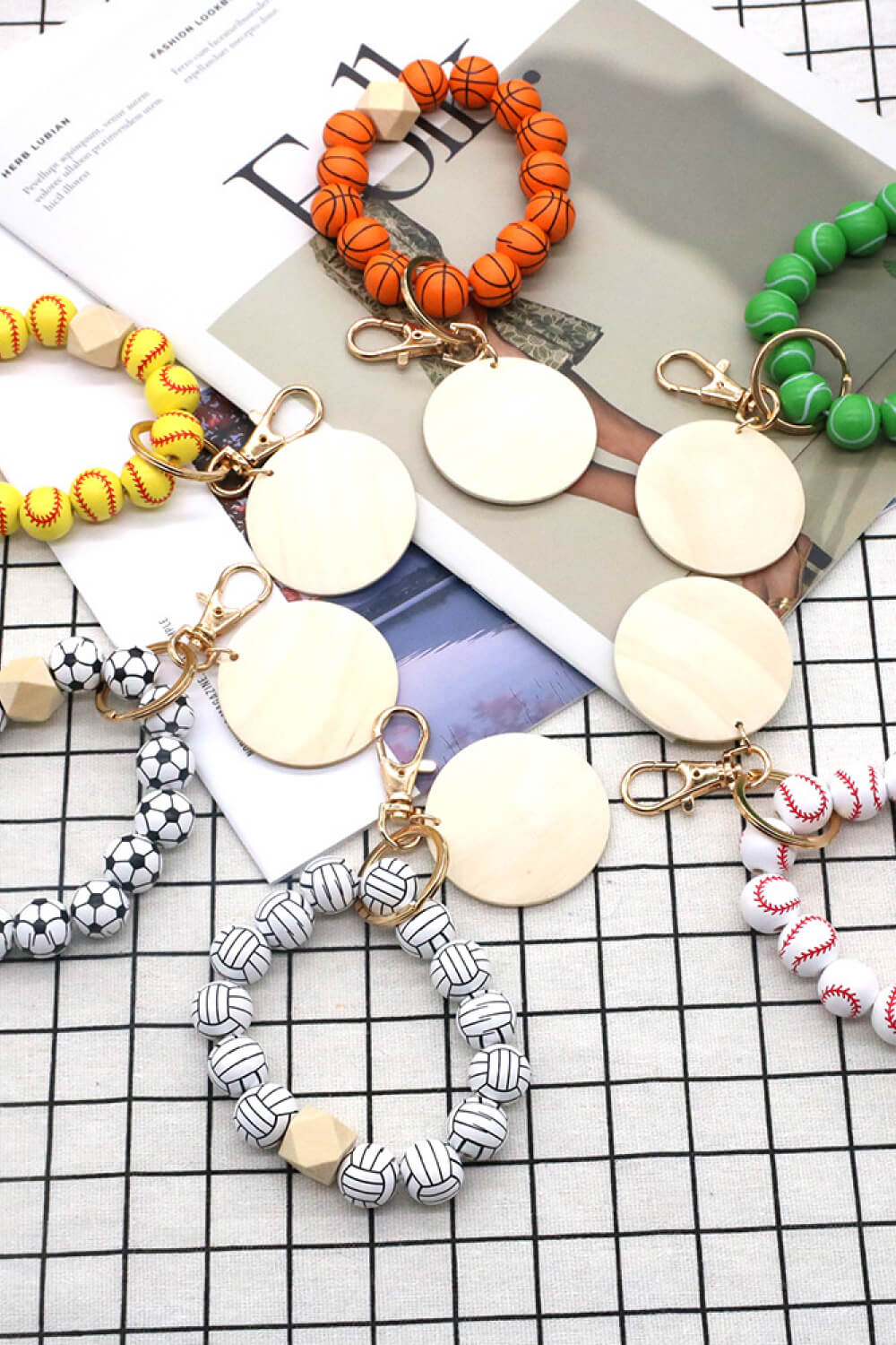 4-Pack Wristlet Wooden Bead Key Chain