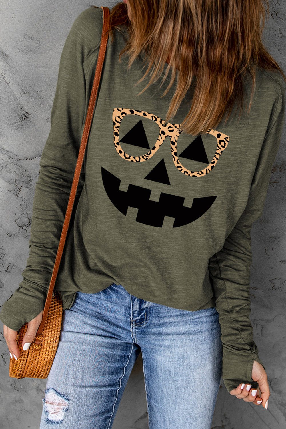 Glasses Pumpkin Thumbhole Sleeve T-Shirt