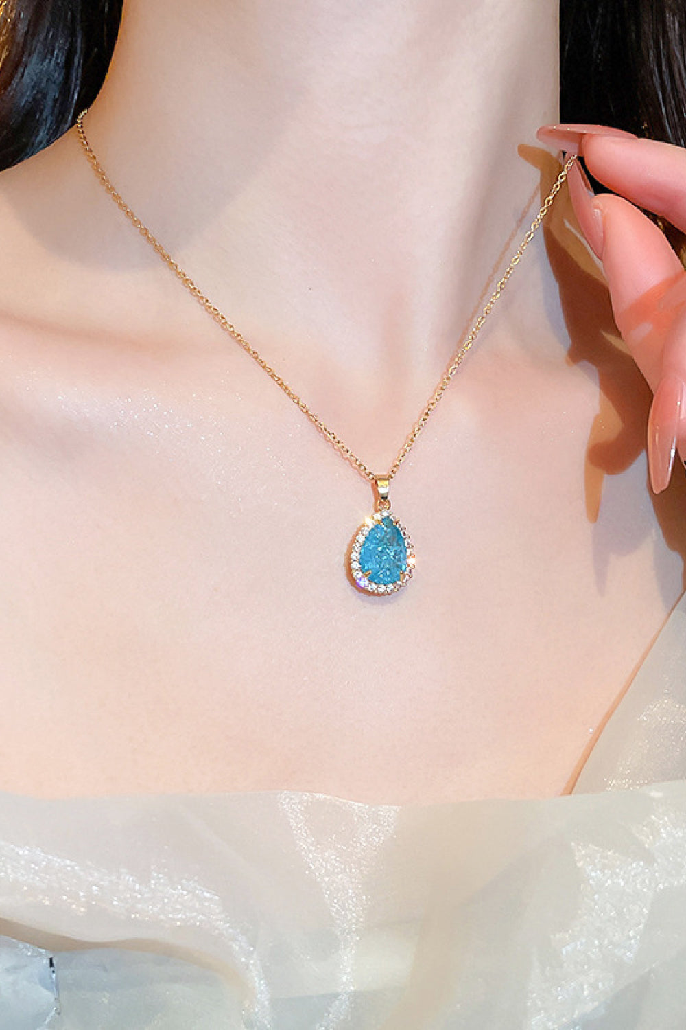 Zircon Teardrop Pendant Necklace