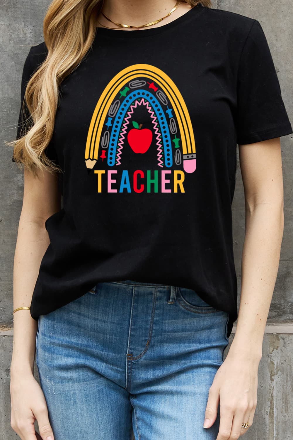 TEACHER Rainbow Graphic Cotton Tee
