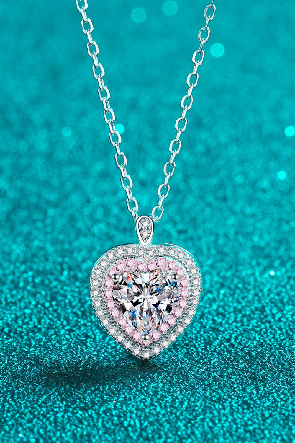 Sterling Silver 1 Carat Moissanite Heart Pendant Necklace