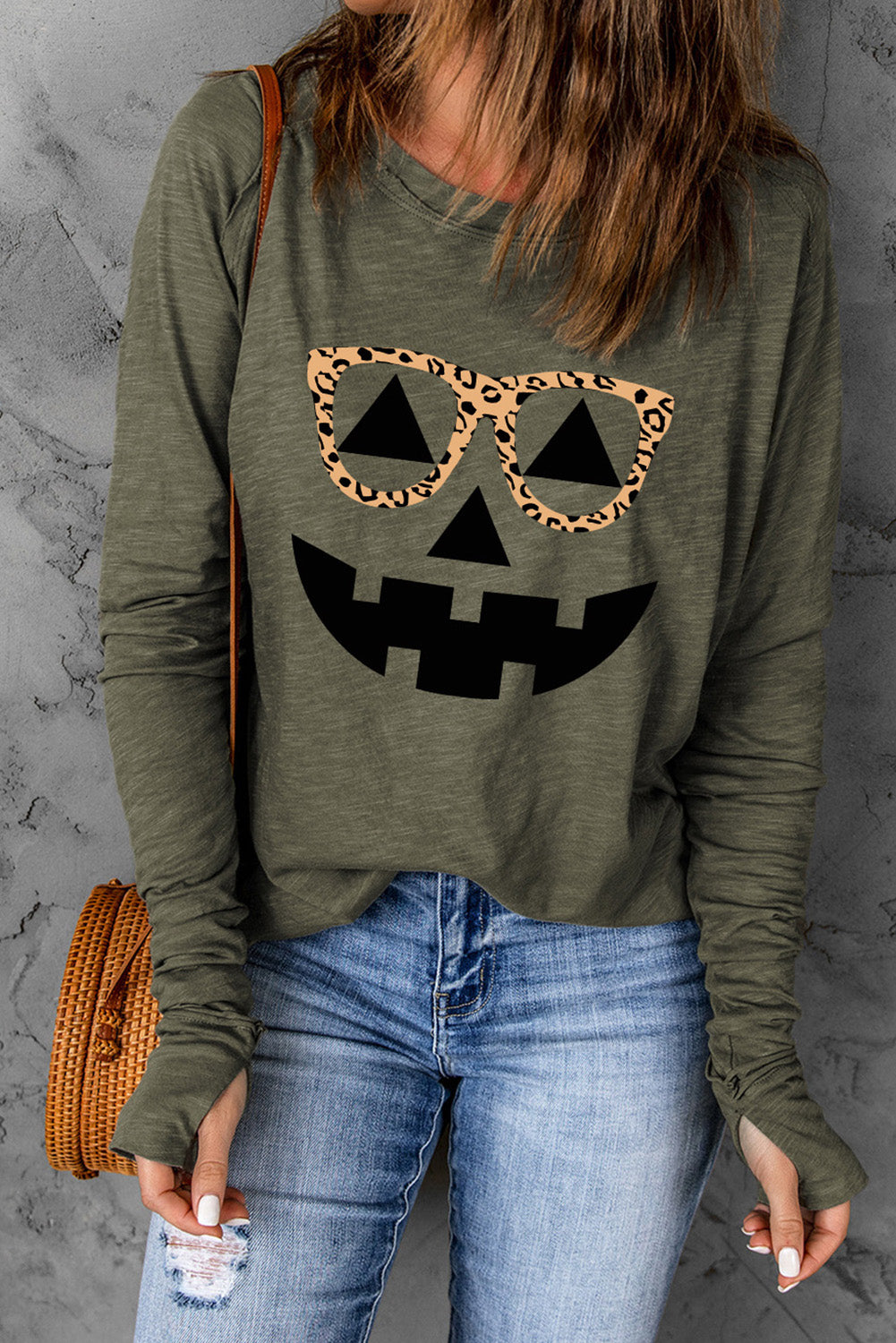 Glasses Pumpkin Thumbhole Sleeve T-Shirt