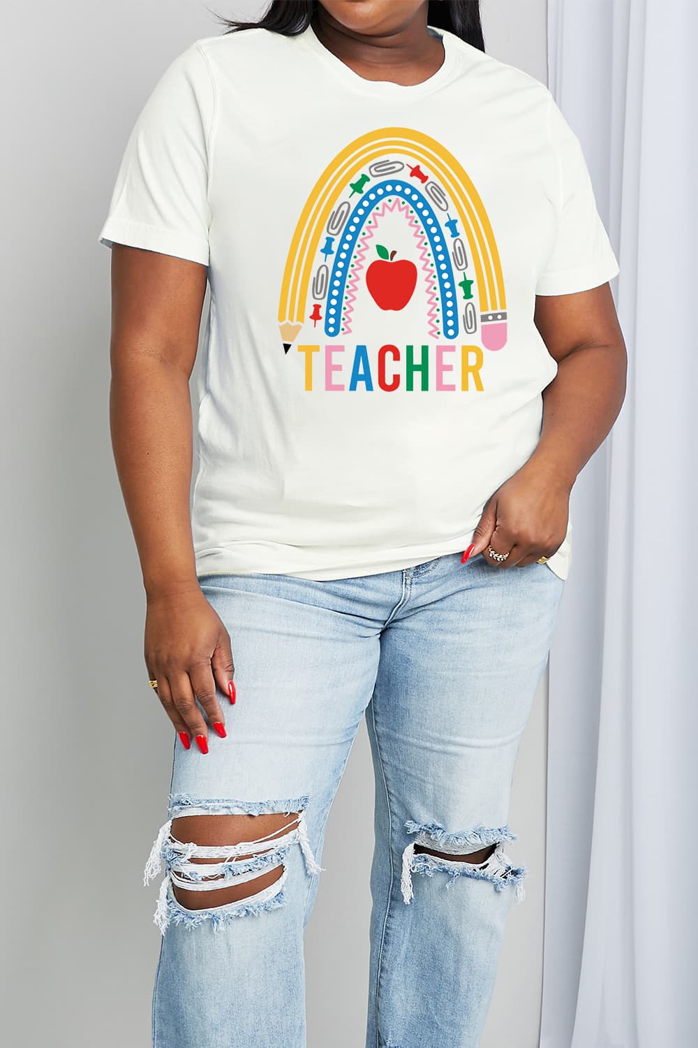 TEACHER Rainbow Graphic Cotton Tee
