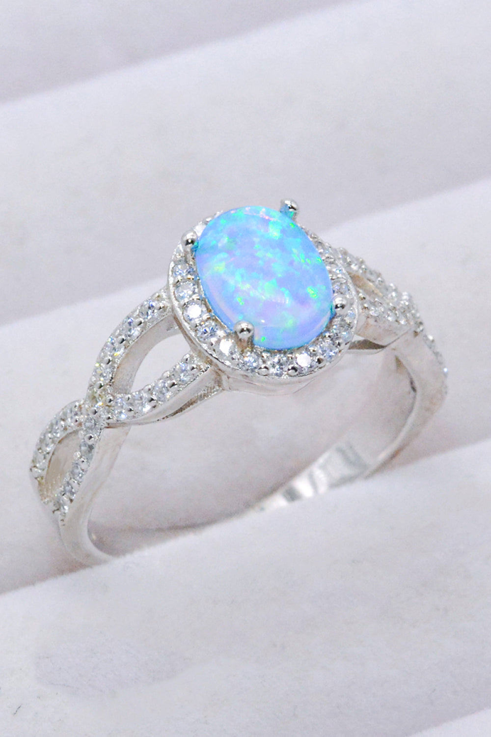 Sterling Silver Opal Halo Ring