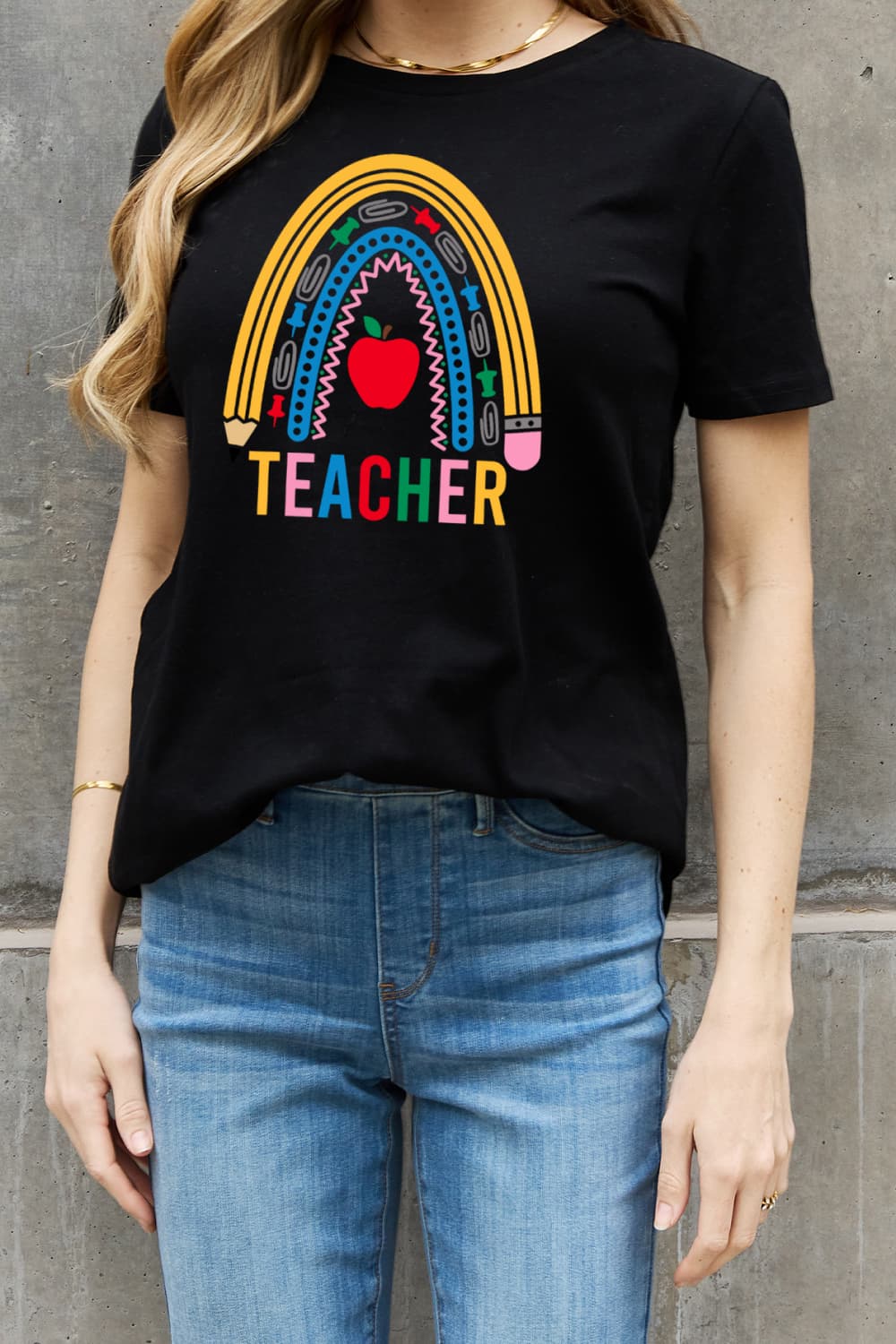 TEACHER Rainbow Graphic Cotton Tee