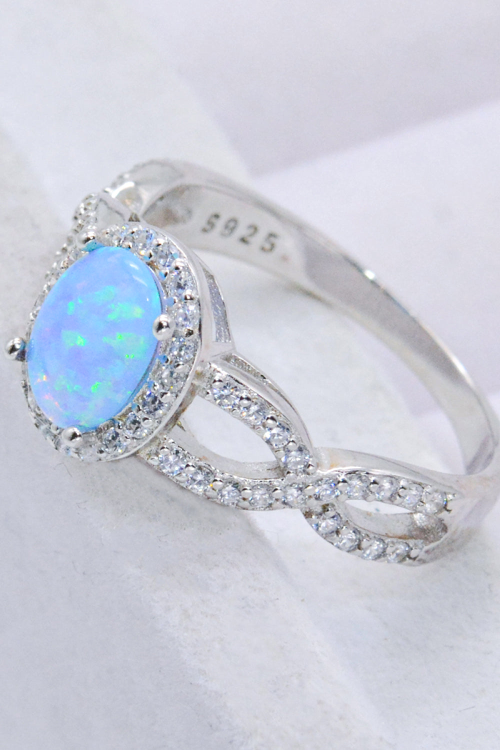 Sterling Silver Opal Halo Ring