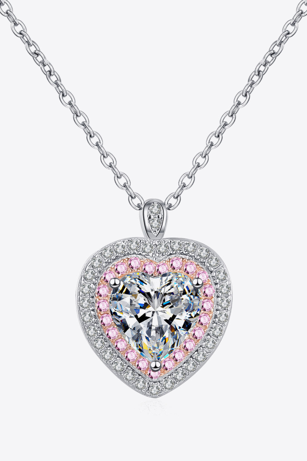Sterling Silver 1 Carat Moissanite Heart Pendant Necklace