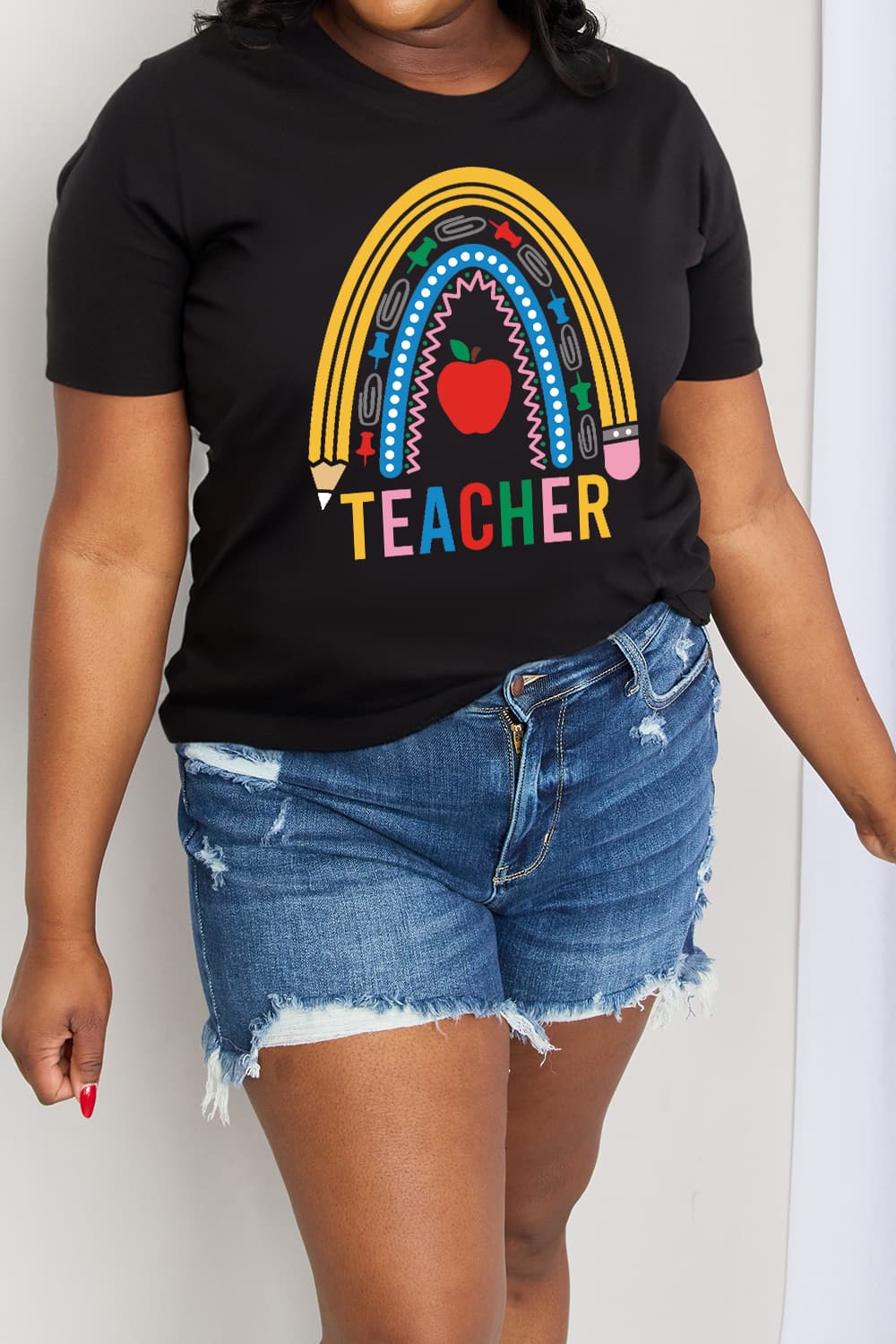 TEACHER Rainbow Graphic Cotton Tee