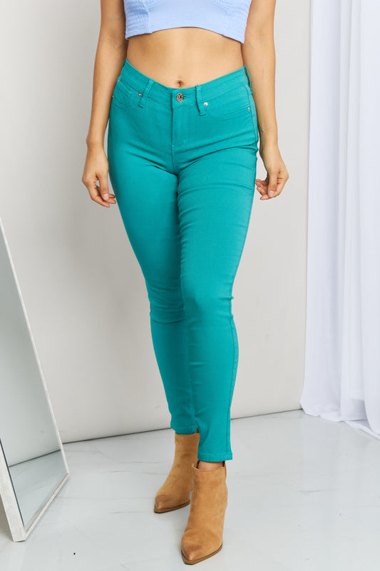 Hyper-Stretch Mid-Rise Skinny Jeans | Sea Green