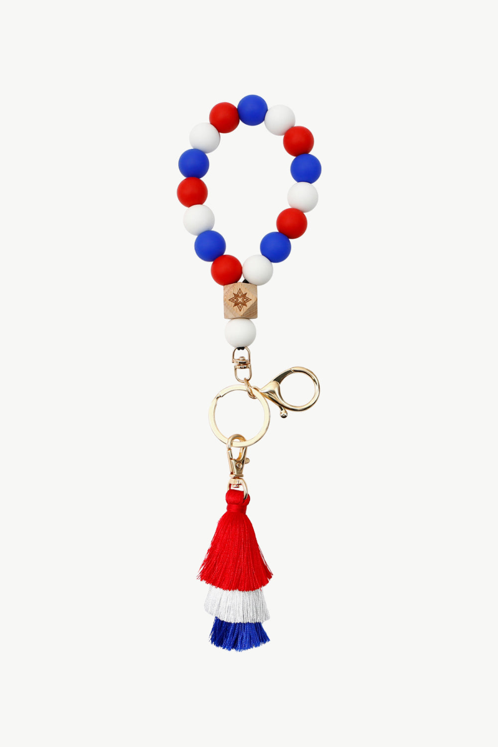 Red White and Blue Silicone Bead Wristlet Key Chain