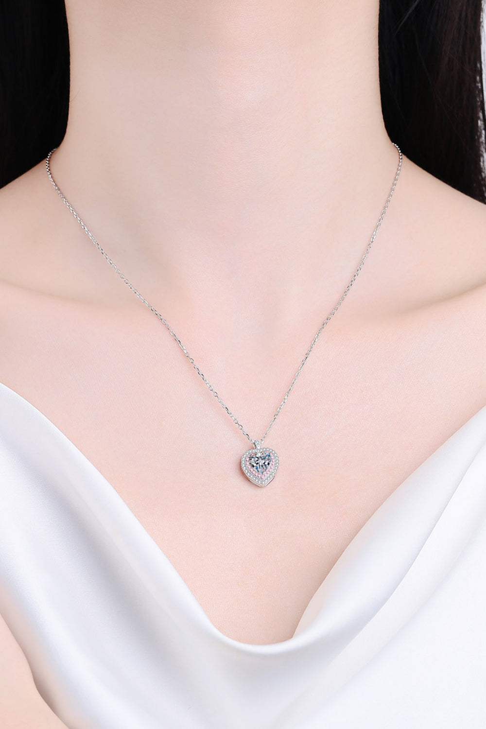 Sterling Silver 1 Carat Moissanite Heart Pendant Necklace