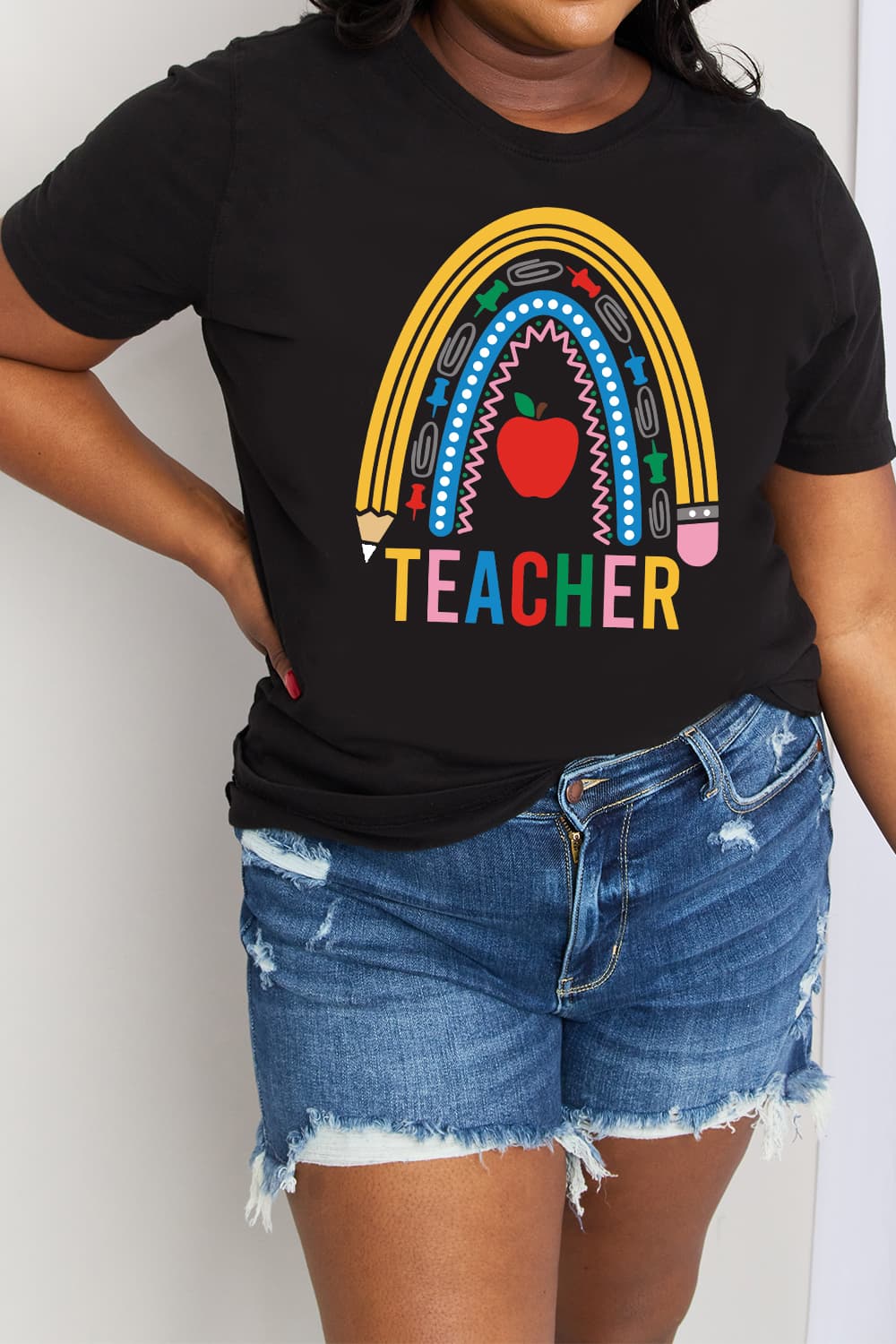 TEACHER Rainbow Graphic Cotton Tee