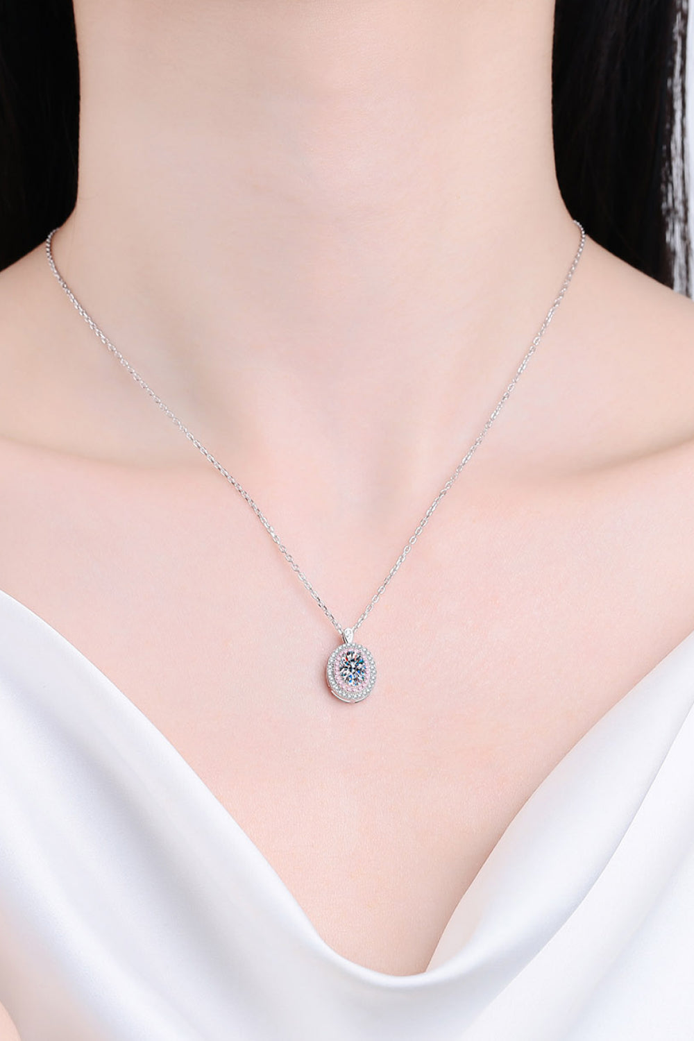 Sterling Silver Rhodium-Plated 1 Carat Moissanite Pendant Necklace
