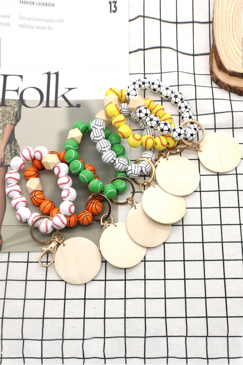 4-Pack Wristlet Wooden Bead Key Chain