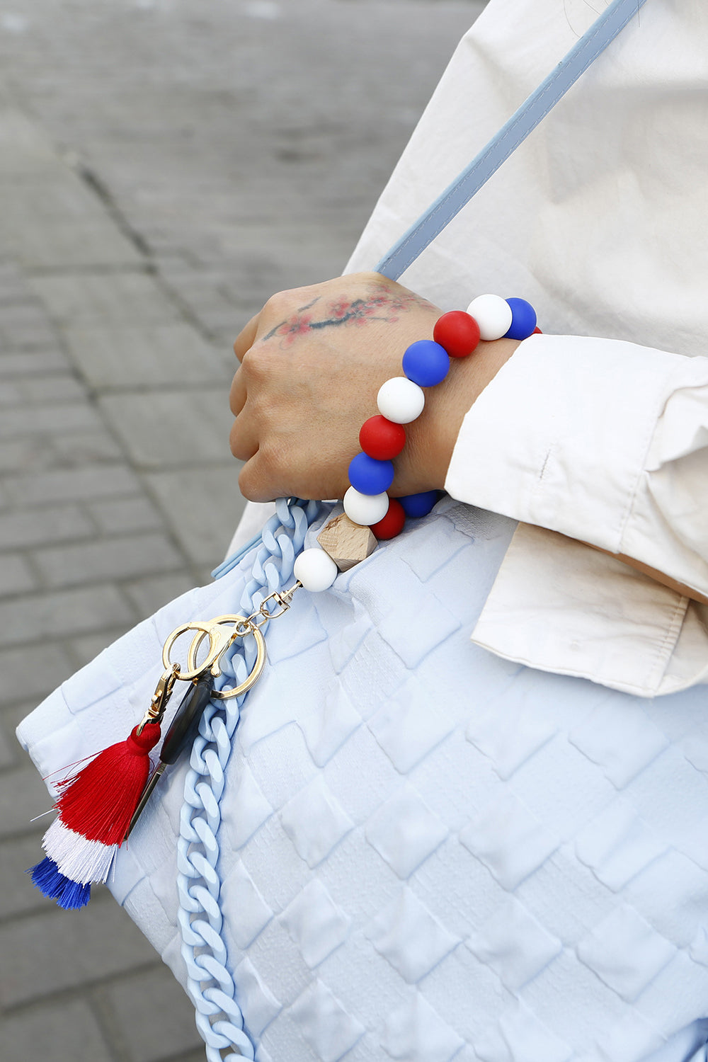 Red White and Blue Silicone Bead Wristlet Key Chain
