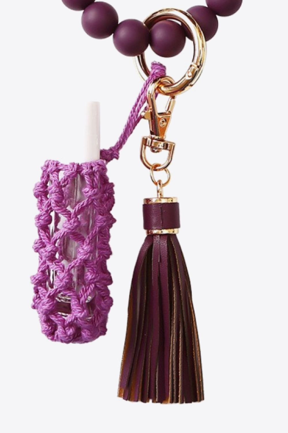 Beaded Keychain with Tassel and Holder