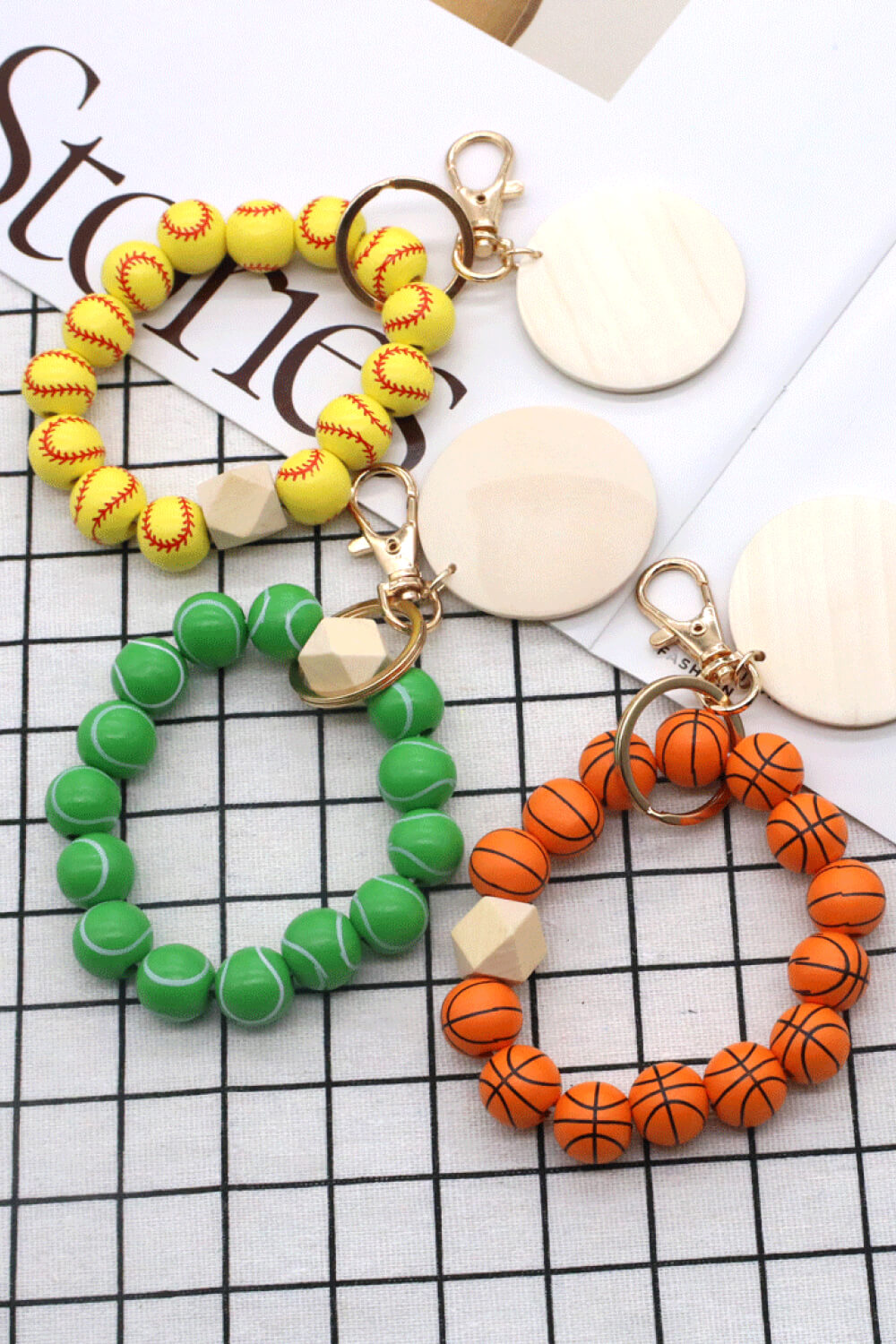 4-Pack Wristlet Wooden Bead Key Chain