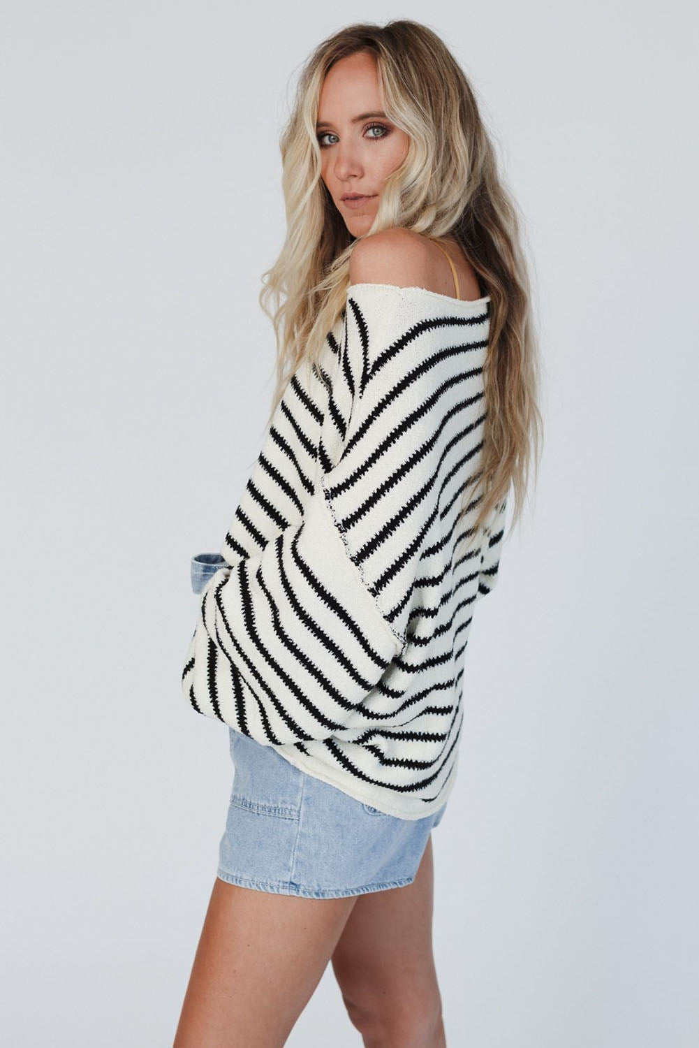 Yellow Striped Drop Shoulder Oversized Sweater