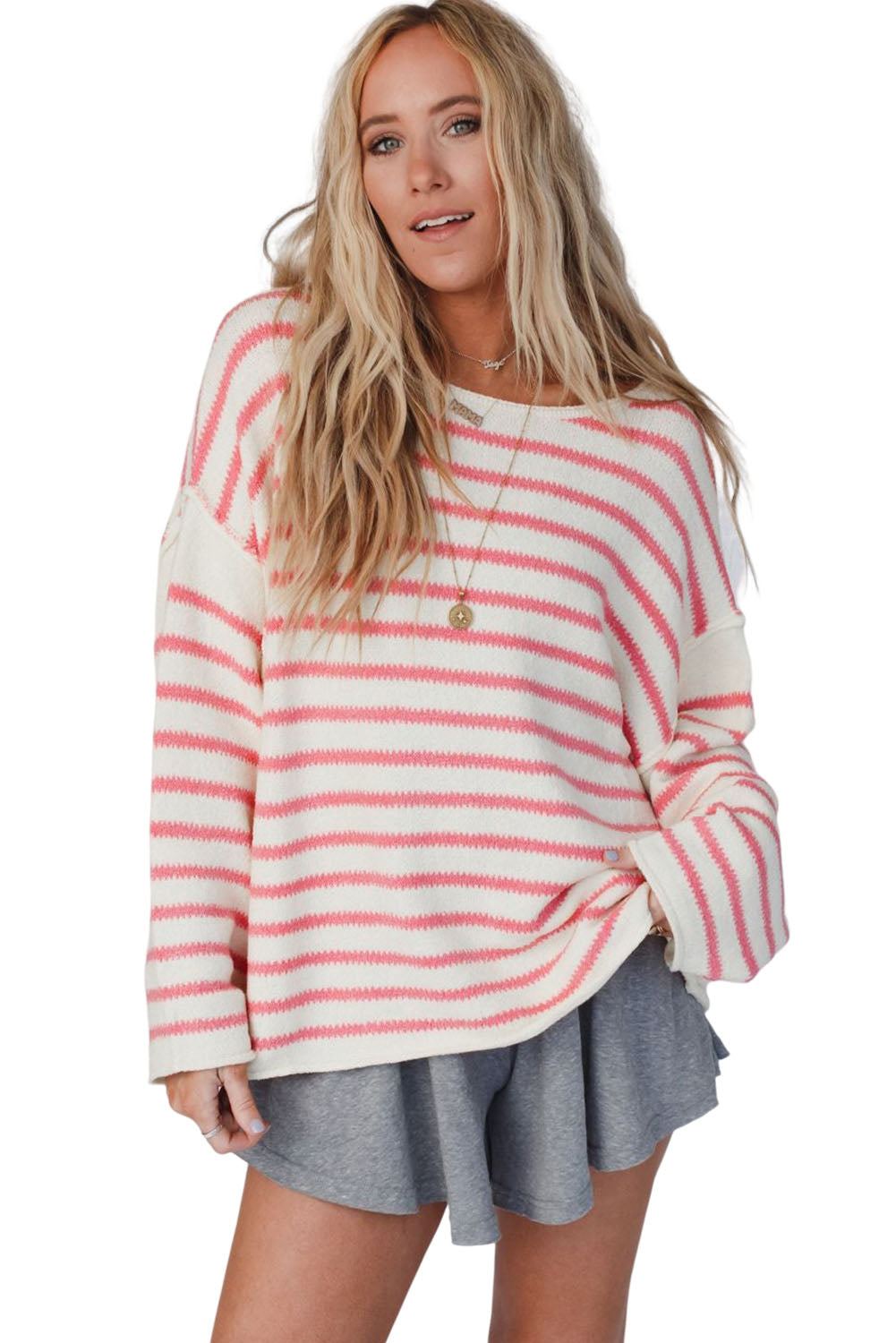 Yellow Striped Drop Shoulder Oversized Sweater