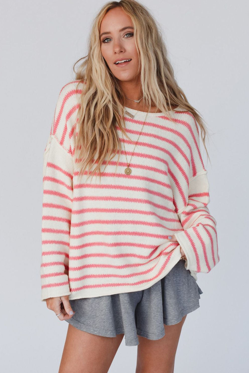 Yellow Striped Drop Shoulder Oversized Sweater