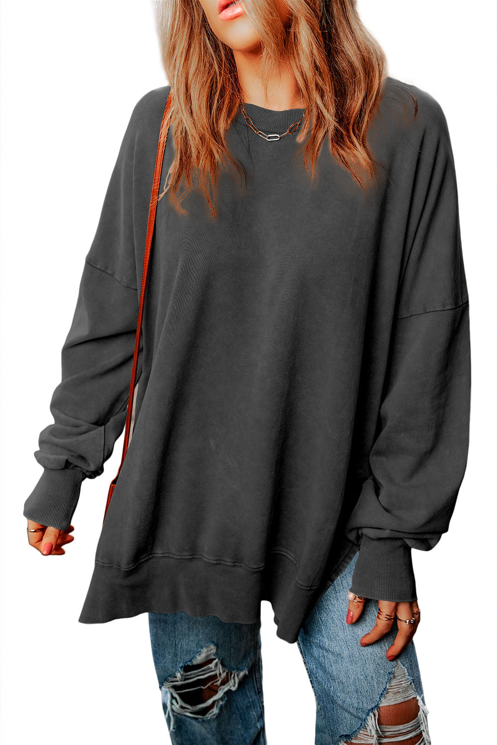 Khaki Drop Shoulder Ribbed Trim Oversized Sweatshirt