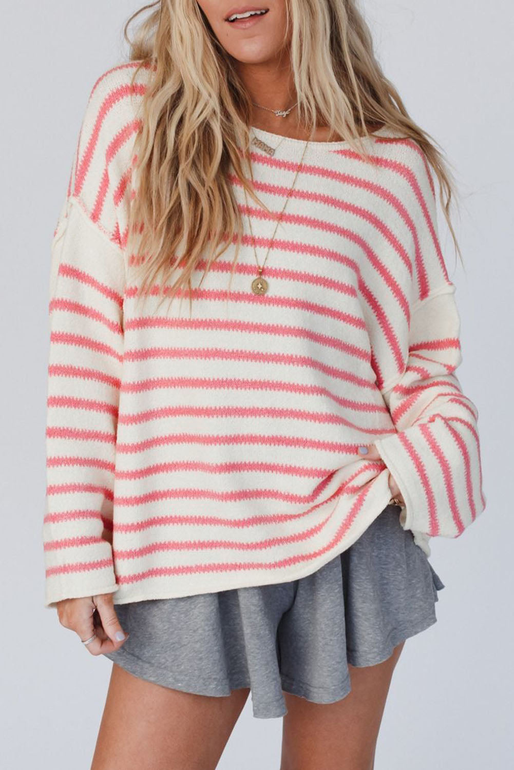 Yellow Striped Drop Shoulder Oversized Sweater