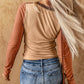 Brown Expose Seam Color Block Ribbed Knit Top