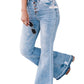 High Waist Buttoned Distressed Flared Jeans