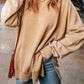 Khaki Drop Shoulder Ribbed Trim Oversized Sweatshirt