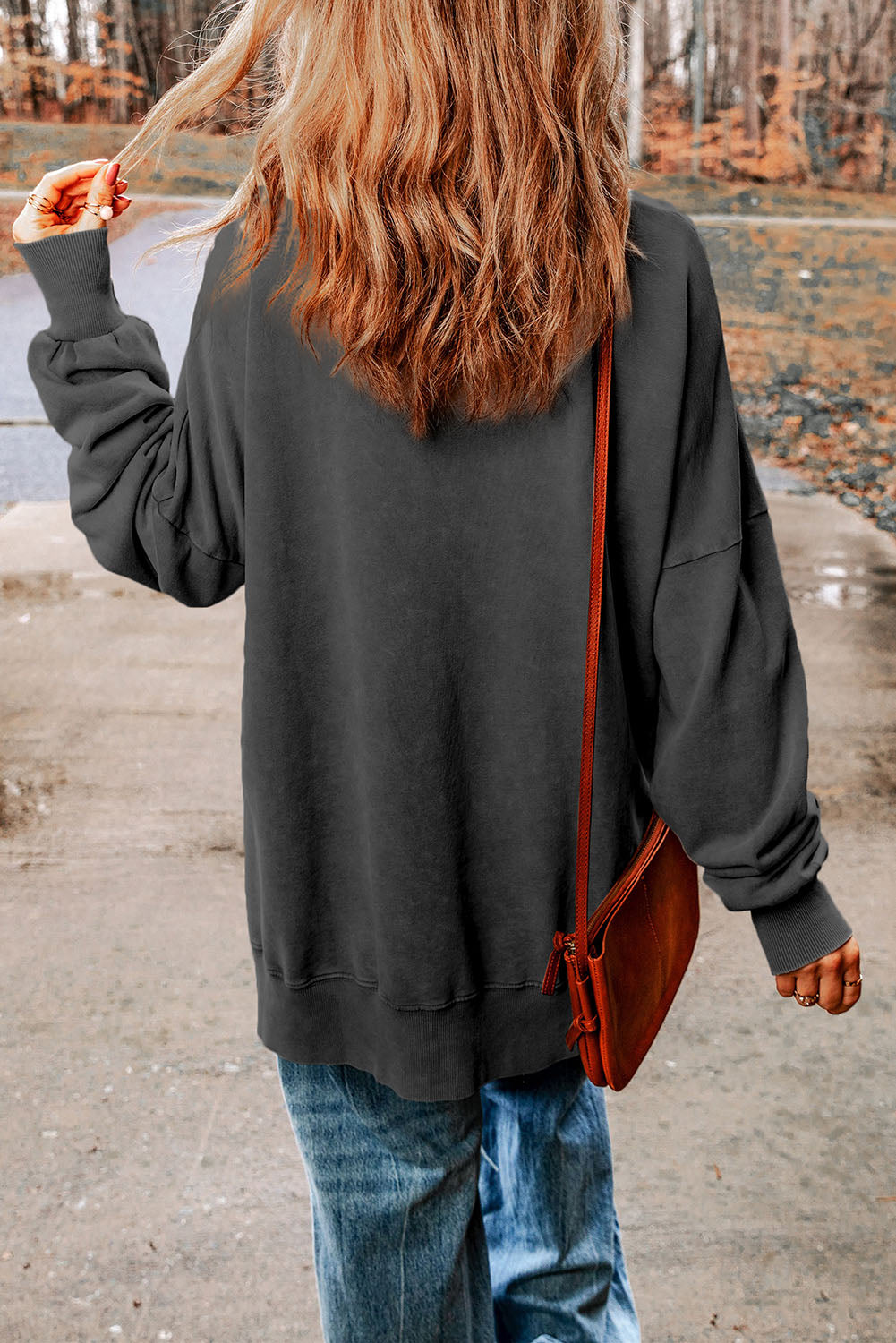 Khaki Drop Shoulder Ribbed Trim Oversized Sweatshirt