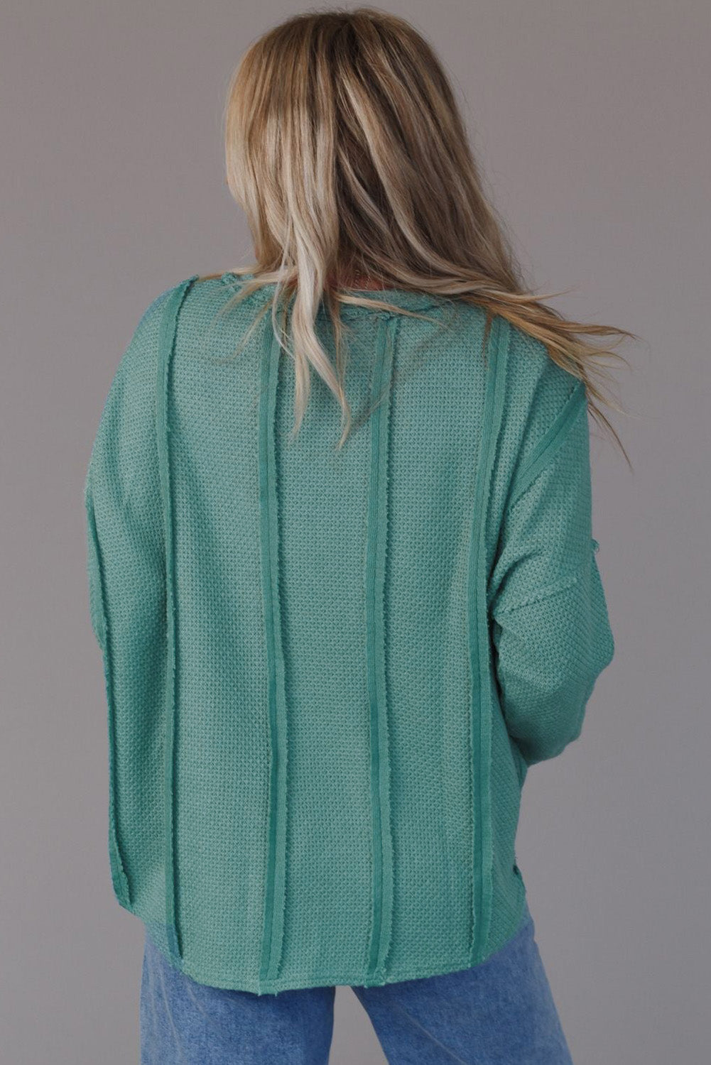 Exposed Seam Waffle Knit Loose Top