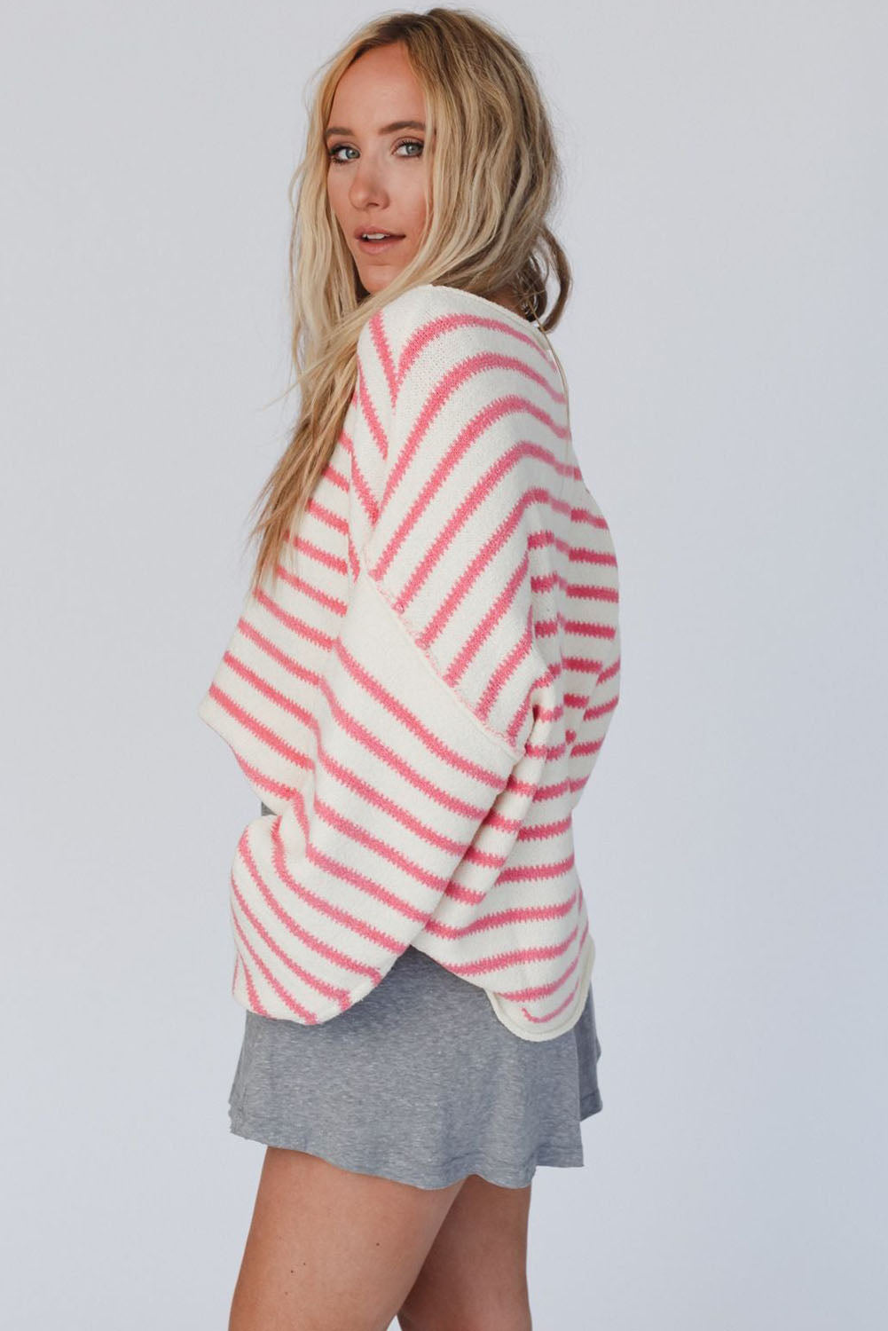 Yellow Striped Drop Shoulder Oversized Sweater