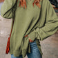 Khaki Drop Shoulder Ribbed Trim Oversized Sweatshirt