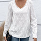 Eyelet V-Neck Long Sleeve T-Shirt