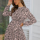 Printed Frill Neck Long Sleeve Dress