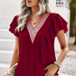 Contrast Ruffle Trim Flutter Sleeve Blouse