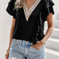Contrast Ruffle Trim Flutter Sleeve Blouse
