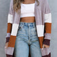 Color Block Open Front Ribbed Cuff Cardigan with Pockets