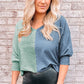 Two-Tone Textured V-Neck Blouse