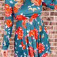 Floral Long Sleeve Pleated Detail Dress