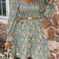 Floral Smocked Flounce Sleeve Square Neck Dress