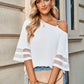 Asymmetrical Neck Sheer Striped Flare Sleeve Blouse