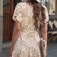 Floral Lace Pompom Detail Tie-Waist Flutter Sleeve Dress