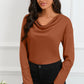 Cowl Neck Dropped Shoulder Long Sleeve Back Tie Blouse
