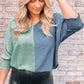 Two-Tone Textured V-Neck Blouse