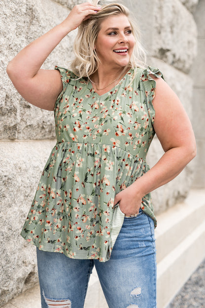 Plus Size Floral Flutter Sleeve Peplum Top